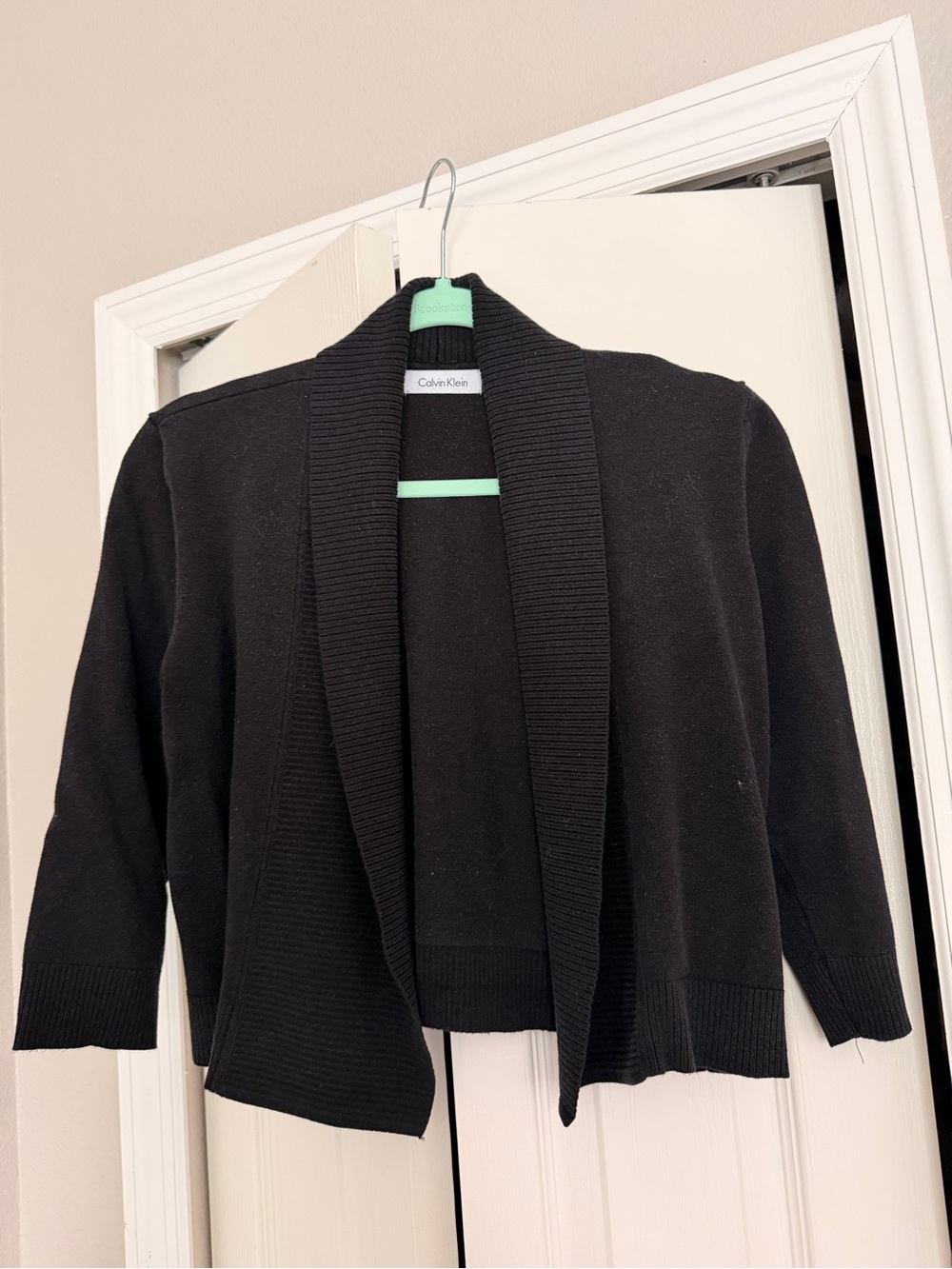 Calvin Klein Black Open-Front Ribbed Shawl Collar Cardigan